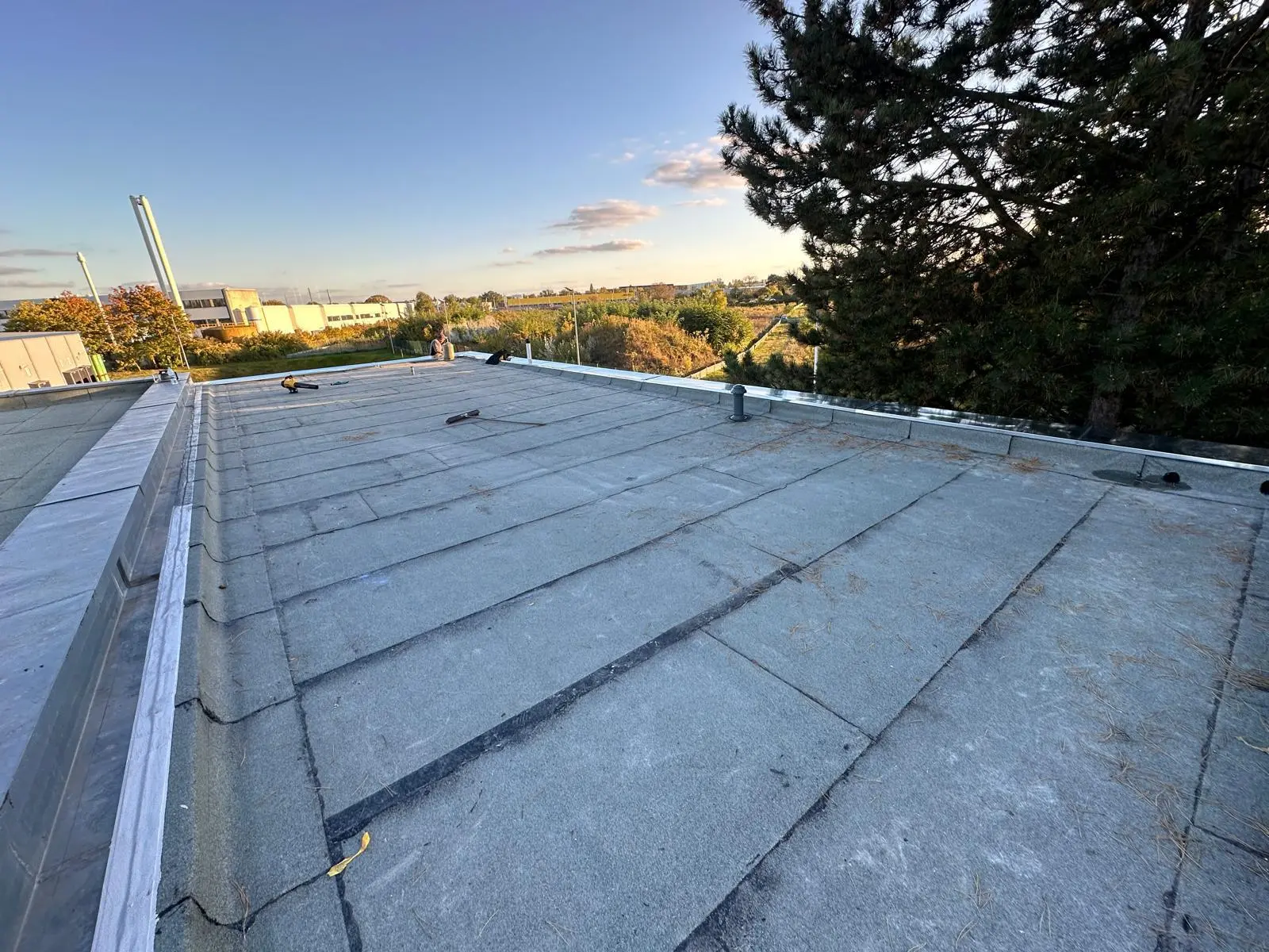 Flachdach nach der Sanierung in Berlin-Adlershof – neue fachgerecht verlegte Abdichtung