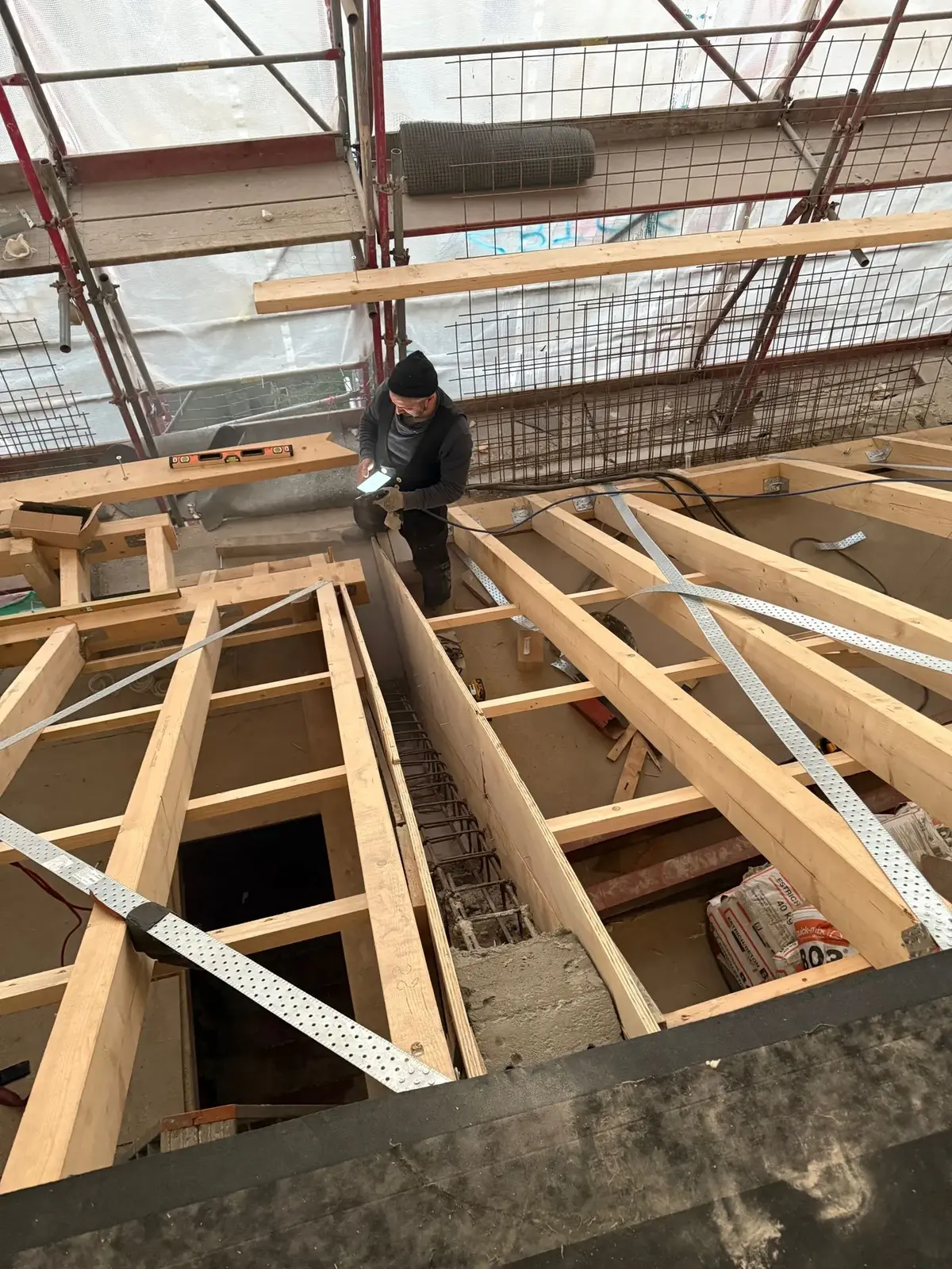 Steildach Dachkonstruktion von oben betrachtet